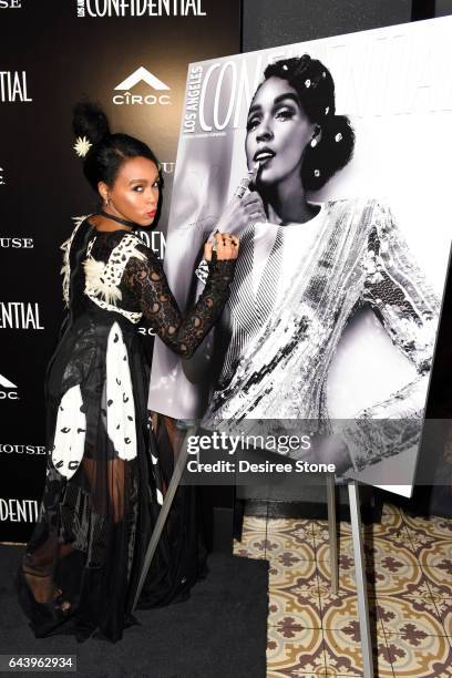 Janelle Monae attends the Los Angeles Confidential magazine and CIROC Ultra-Premium Vodka party to celebrate the Spring Oscars issue with Janelle...