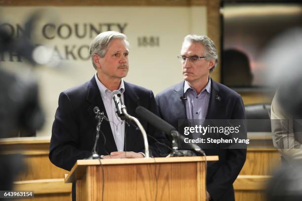 Senator John Hoeven of North Dakota , and North Dakota Governor Doug Burgum holds a press conference announcing plans for the clean up of the Oceti...