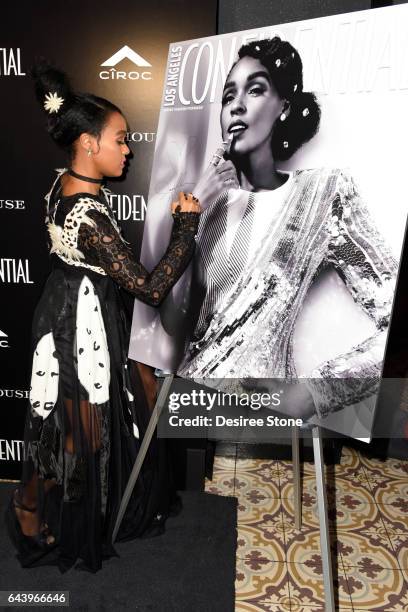 Janelle Monae attends the Los Angeles Confidential magazine and CIROC Ultra-Premium Vodka party to celebrate the Spring Oscars issue with Janelle...