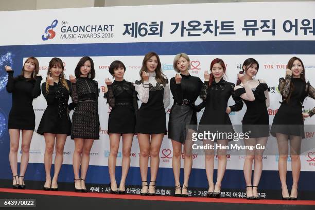 The girl group TWICE attends the 6th Gaon Chart K-Pop Awards on February 22, 2017 in Seoul, South Korea.