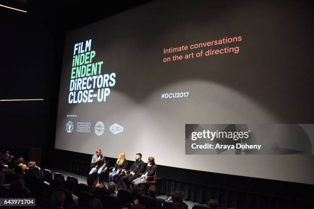 Josh Welsh, Andrea Arnold, Robert Eggers and Pablo Larrain attend the Film Independent Hosts DCU: Director's Roundtable at Landmark Nuart Theatre on...