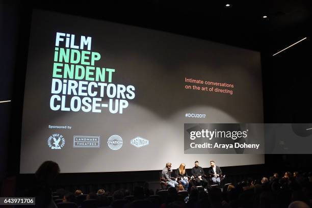 Josh Welsh, Andrea Arnold, Robert Eggers and Pablo Larrain attend the Film Independent Hosts DCU: Director's Roundtable at Landmark Nuart Theatre on...