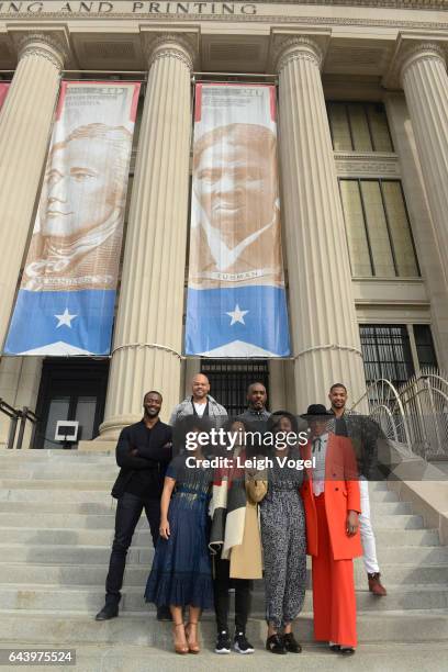 Amirah Vann, Jurnee Smollet-Bell, Misha Green and Aisha Hinds Aldis Hodge, Anthony Hemingway, Mike Jackson and Alano Miller stand in front of a...