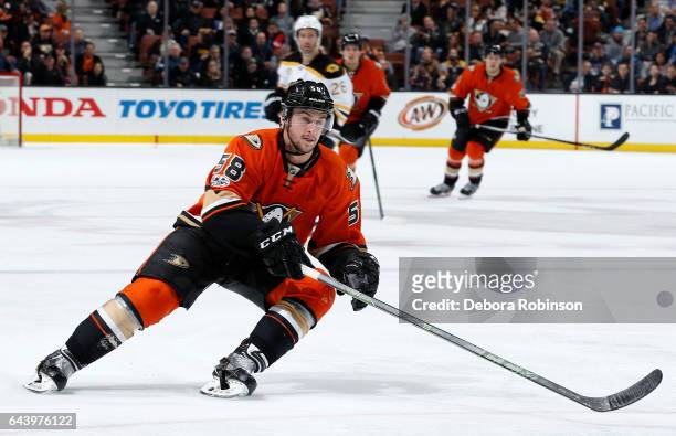 Nicolas Kerdiles of the Anaheim Ducks makes his NHL debut against the Boston Bruins on February 22, 2017 at Honda Center in Anaheim, California. ***...