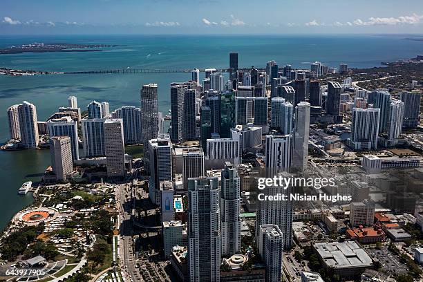 aerial of downtown miami sunny day - miami architecture stock pictures, royalty-free photos & images