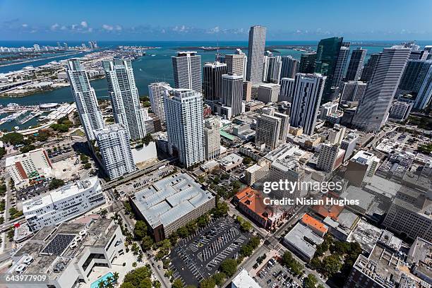 aerial of downtown miami looking east - downtown miami ストックフォトと画像