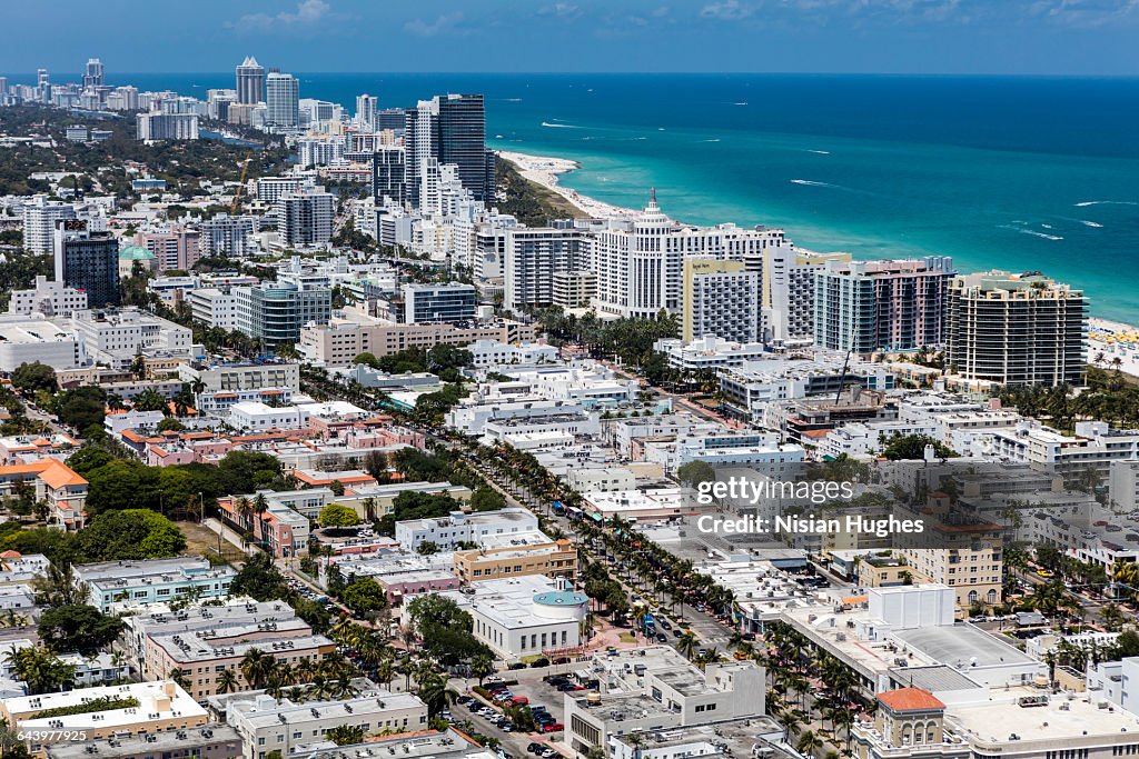 Aerial view of South Beach Miami Florida cityscape