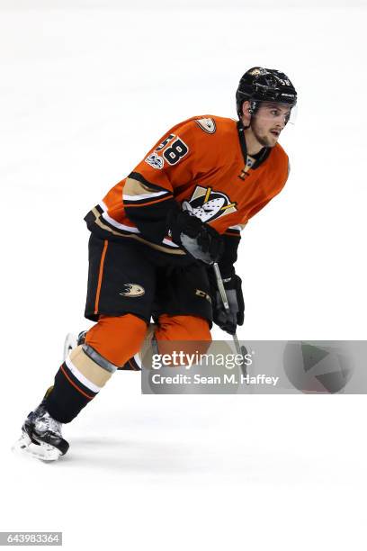 Nicolas Kerdiles of the Anaheim Ducks skates prior to a game against the Boston Bruins at Honda Center on February 22, 2017 in Anaheim, California.