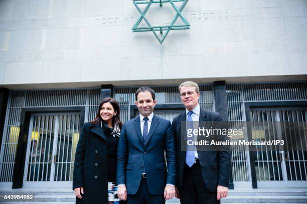Candidate of the Socialist Party for the 2017 French Presidential Election Benoit Hamon , Mayor of Paris Anne Hidalgo and French Deputy Patrick...
