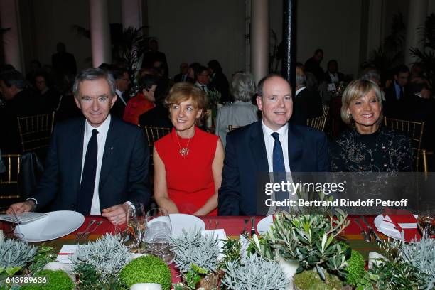 Owner of LVMH Luxury Group Bernard Arnault, Isabelle Juppe, Prince Albert II de Monaco and pianist Helene Mercier attend the celebration of the 10th...