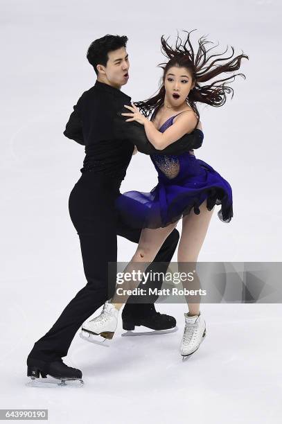 Shiyue Wang and Xinyu Liu of China compete in the Ice Dance Figure Skating on day six of the 2017 Sapporo Asian Winter Games at Makomanai Indoor...