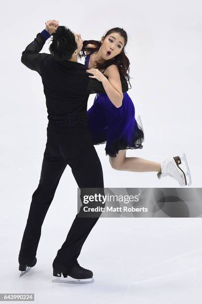 Shiyue Wang and Xinyu Liu of China compete in the Ice Dance Figure Skating on day six of the 2017 Sapporo Asian Winter Games at Makomanai Indoor...