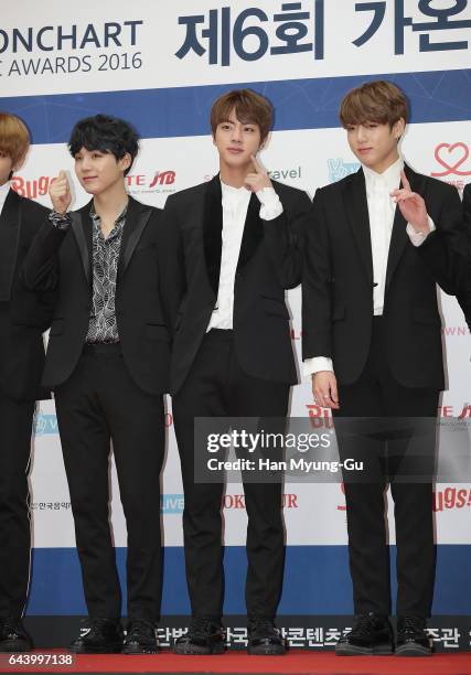 Members of boy band BTS attend the 6th Gaon Chart K-Pop Awards on February 22, 2017 in Seoul, South Korea.