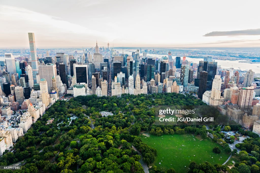 Aerial view of Central Park in New York City cityscape, New York, United States