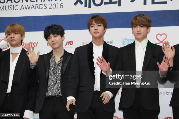 Members of boy band BTS attend the 6th Gaon Chart K-Pop Awards on February 22, 2017 in Seoul, South Korea.