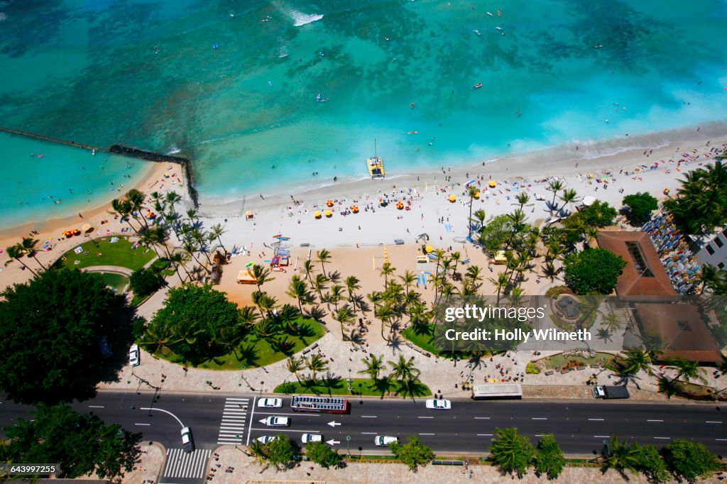 Aerial view of Waikiki beach, Hawaii, United States