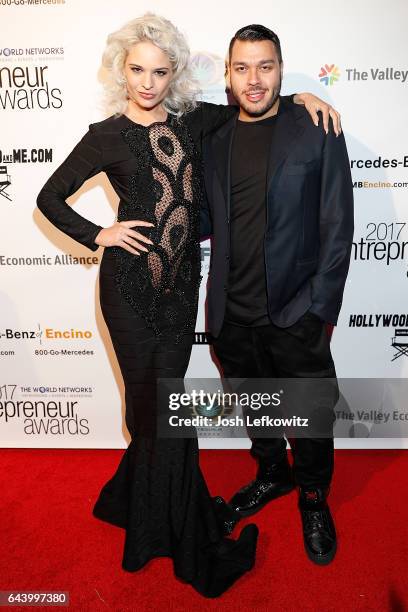 Model Ava Capra and fashion designer Adolfo Sanchez attend the 2017 Entrepreneur Awards at Allure Events And Catering on February 22, 2017 in Van...