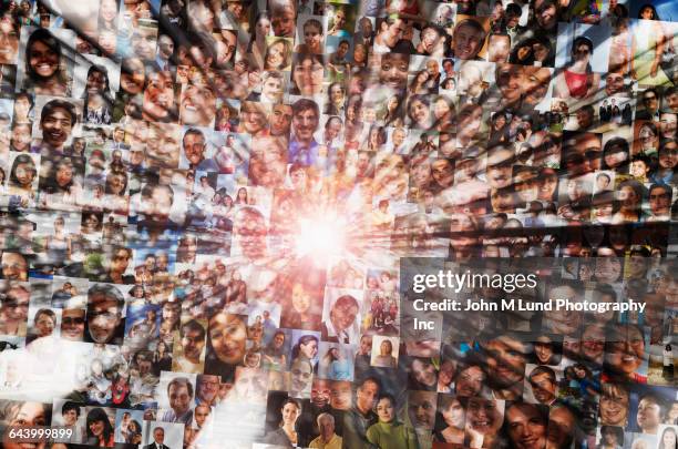 collage of smiling faces in sunburst - native korean 個照片及圖片檔