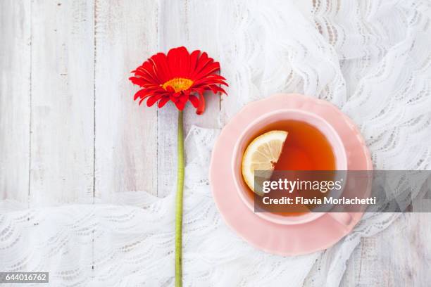 tea and flower - cup of tea from above stock pictures, royalty-free photos & images