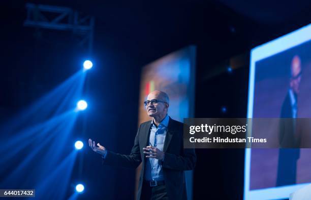 Microsoft CEO Satya Nadella delivers his keynotes at the company’s flagship technology and business conference -- Future Decoded 2017 at JW Marriott,...