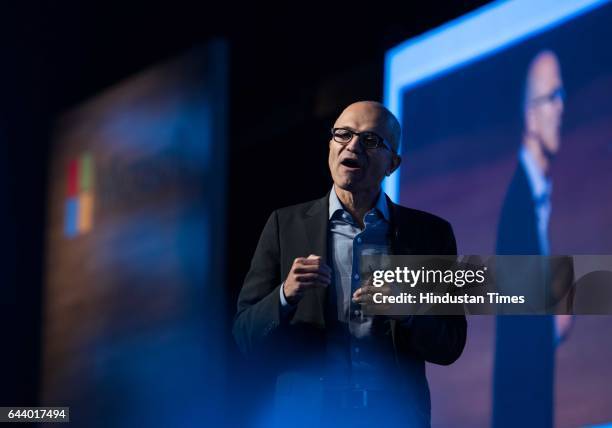 Microsoft CEO Satya Nadella delivers his keynotes at the company’s flagship technology and business conference -- Future Decoded 2017 at JW Marriott,...