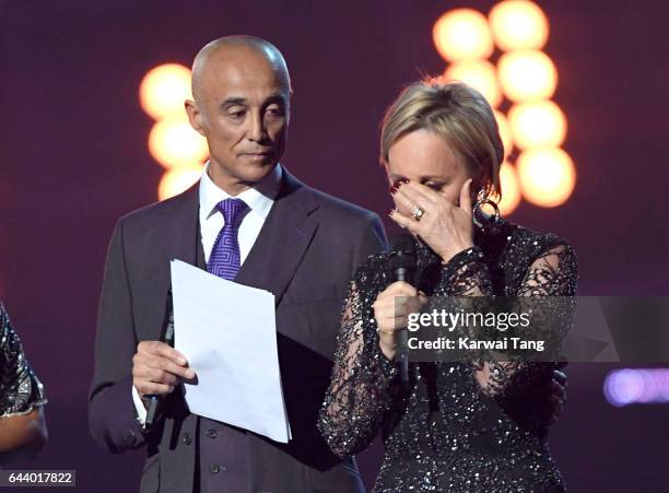 Andrew Ridgeley and Shirlie Holliman present a tribute to George Michael on stage at The BRIT Awards 2017 at The O2 Arena on February 22, 2017 in...