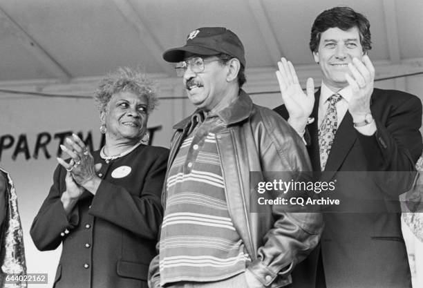 Madeline Stallings, District Chair, Rep. John Conyers, D-Mich. And Rep. Bob Carr, D-Mich. At Focus Hope March at Detroit, Michigan on October 13,...