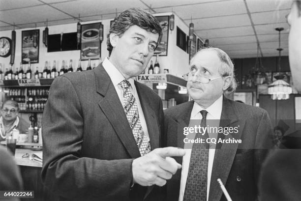 Sen. Carl Levin, D-Mich. Joins Rep. Bob Carr, D-Mich. On campaign trail at Manny's Deli & Restaurant, Mount Clemens, Michigan on October 13, 1994. "n