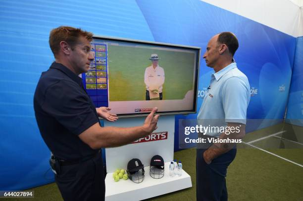 Ian Ward and Nasser Hussain of Sky Sports Cricket during their coverage of day two of the 1st Investec test match between England and Pakistan at...