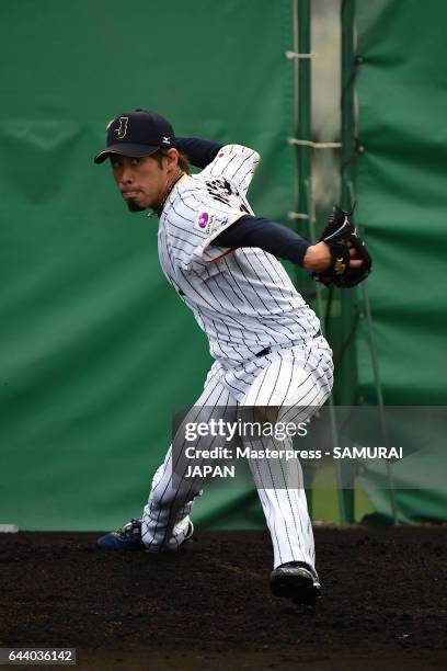 Ryo Akiyoshi of Japan in action during SAMURAI JAPAN's training camp at the Sun Marine Stadium Miyazaki on February 23, 2017 in Miyazaki, Japan.