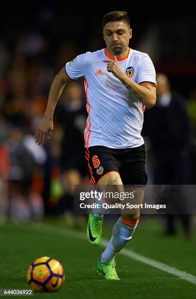 Guillherme Siqueira of Valencia in action during the La Liga match between Valencia CF and Real Madrid at Mestalla Stadium on February 22, 2017 in...