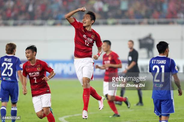 Wang Shangyuan of Guangzhou Evergrande celebrates a goal during 2017 AFC Asian Champions League group match between Guangzhou Evergrande Taobao F.C....