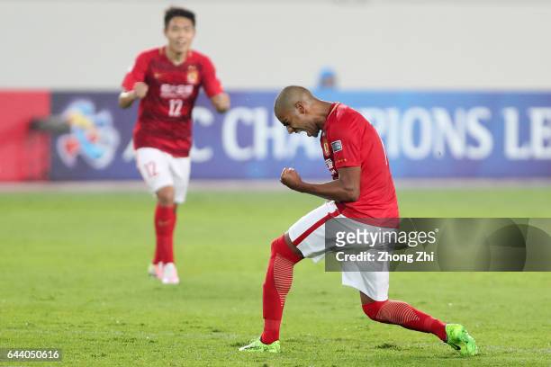 Alan Carvalho of Guangzhou Evergrande celebrates a goal during 2017 AFC Asian Champions League group match between Guangzhou Evergrande Taobao F.C....
