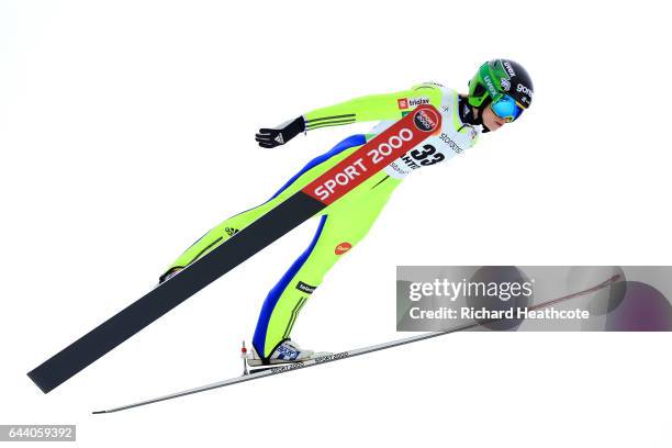 Spela Rogelj of Slovenia makes a practice jump prior to the Women's Ski Jumping HS100 qualification rounds during the FIS Nordic World Ski...