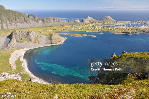 norwegian fishermen village bay - galet stockfoto's en -beelden