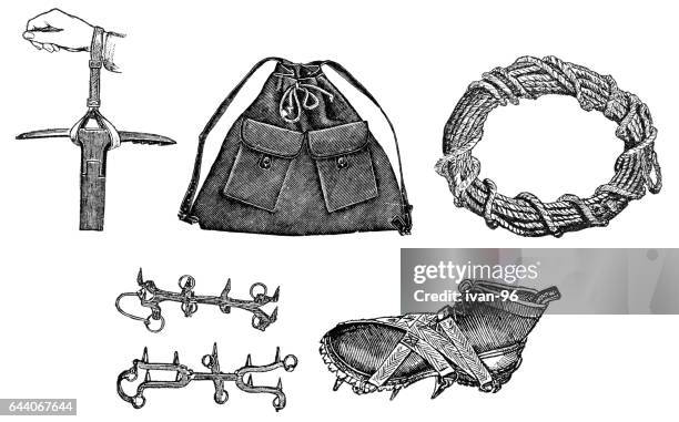 climbing tools with boots - karabiner stock illustrations