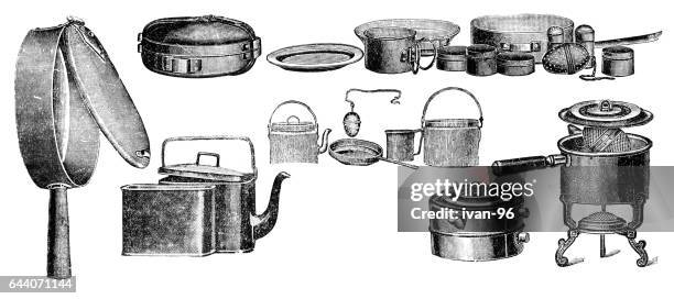 picnic box - antique kettle stock illustrations