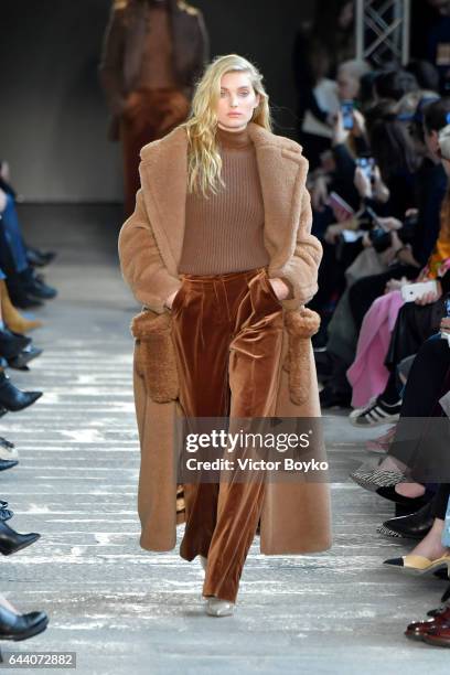 Model Lily Donaldson walks the runway at the Max Mara show during Milan Fashion Week Fall/Winter 2017/18 on February 23, 2017 in Milan, Italy.