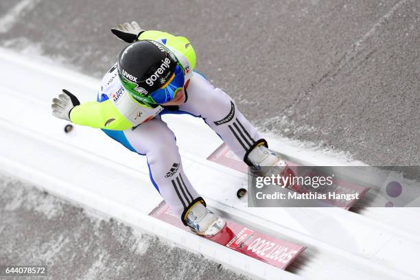 Spela Rogelj of Slovenia competes in the Women's Ski Jumping HS100 qualification rounds during the FIS Nordic World Ski Championships on February 23,...