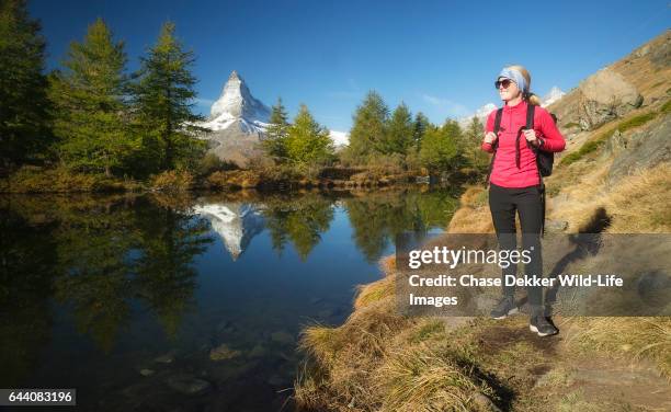 matterhorn hiker - alpes peninos fotografías e imágenes de stock