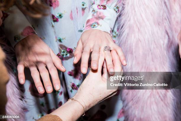 Tiffany jewelry are seen backstage ahead of the Tiffany&Co And Luisa Beccaria show during Milan Fashion Week Fall/Winter 2017/18 on February 23, 2017...