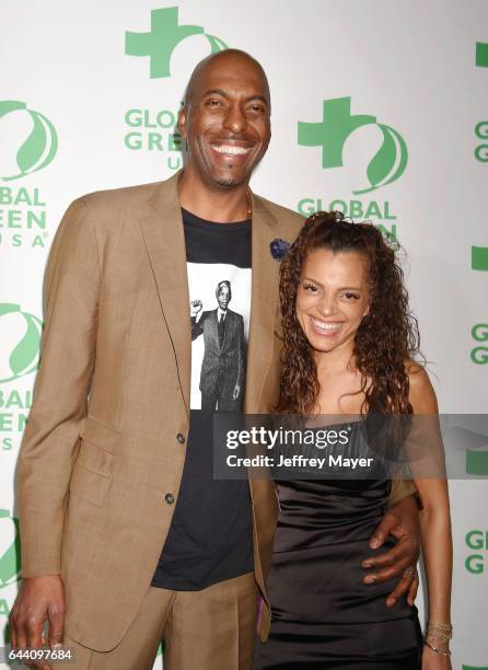 Former NBA player John Salley and wife Natasha Duffy arrive at the 14th Annual Global Green Pre-Oscar Gala at TAO Hollywood on February 22, 2017 in...