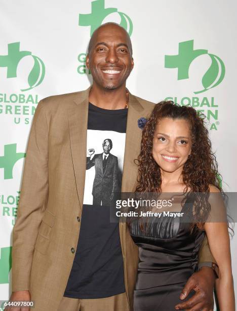 Former NBA player John Salley and wife Natasha Duffy arrive at the 14th Annual Global Green Pre-Oscar Gala at TAO Hollywood on February 22, 2017 in...