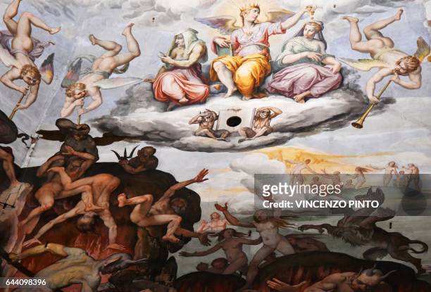 Picture taken on February 23, 2017 shows the fresco "Last Judgment" by Italian artist Giorgio Vasari in the dome built by Italian architect Filippo...