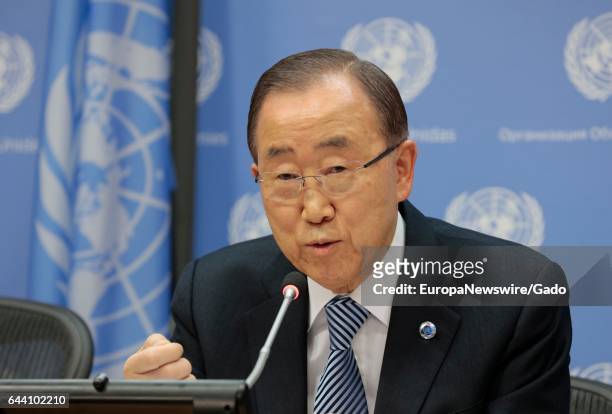 Secretary-General Ban Ki-moon addresses a press conference, his last at United Nations headquarters, as his term of office draws to a close at the...