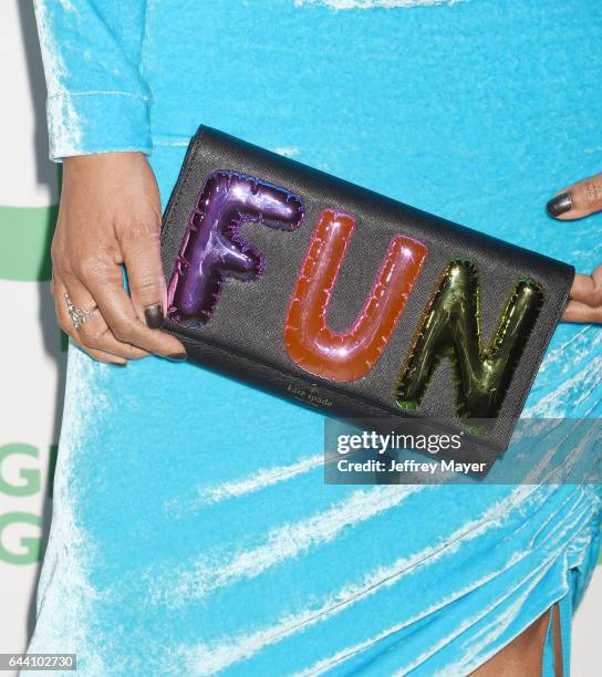 Actress Garcelle Beauvais, handbag, ring detail, at the 14th Annual Global Green Pre-Oscar Gala at TAO Hollywood on February 22, 2017 in Los Angeles,...