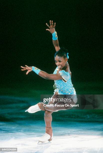 Figure Skater Surya Bonaly of France competes in a figure skating competition circa 1997.