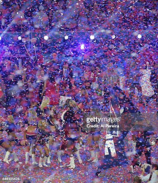 General view of the New England Patriots Cheerleaders celebrating their victory during the Super Bowl LI between the New England Patriots and Atlanta...