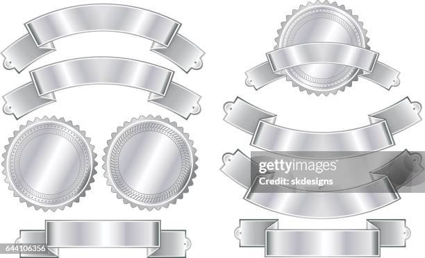 Silver Ribbons Cartoon Shiny Metallic Silver Banners Ribbons Stickers Set High-Res Vector ...