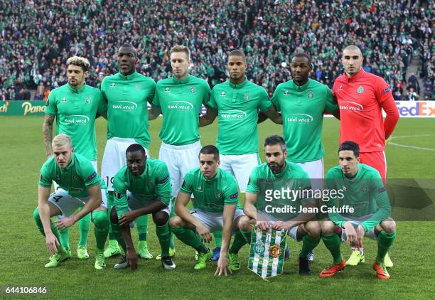 Team of AS Saint-Etienne poses before the UEFA Europa League Round of 32 second leg match between AS Saint-Etienne and Manchester United at Stade...
